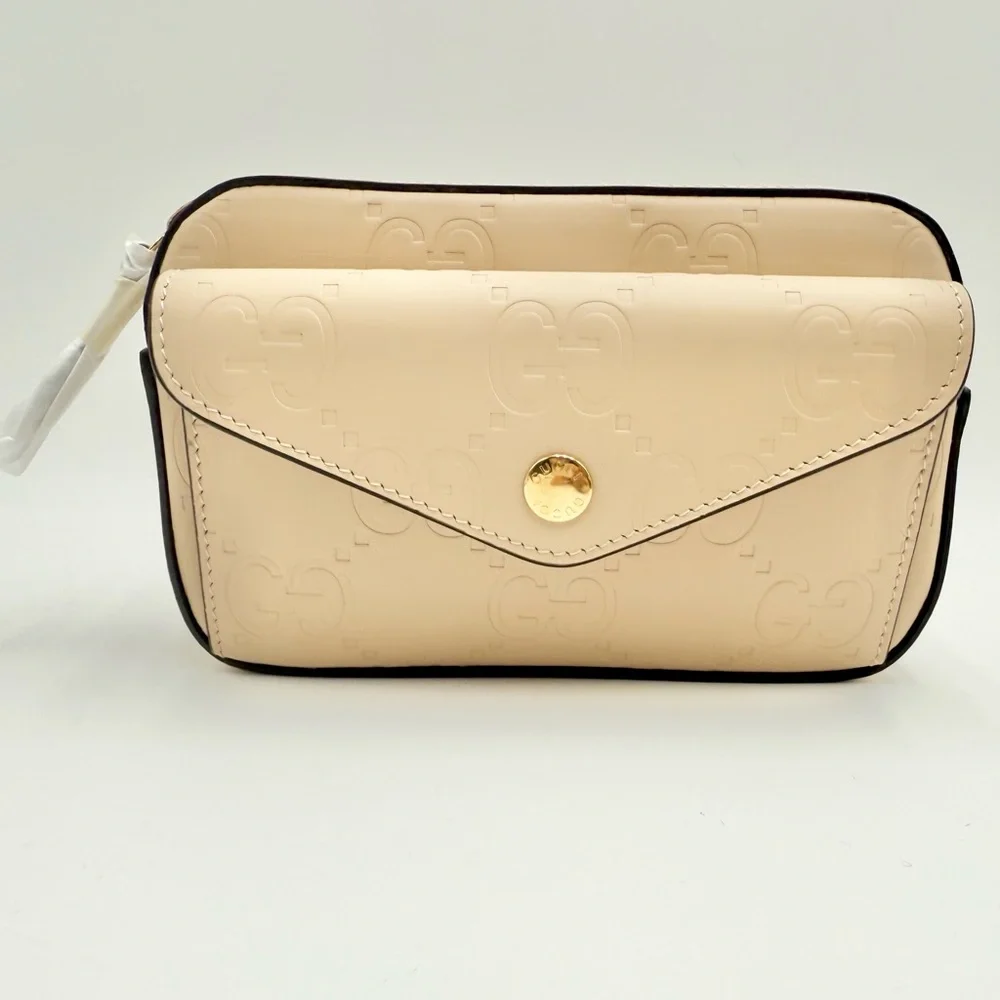 Gucci Beige Embossed Leather Crossbody Bag with Gold Tone Detail